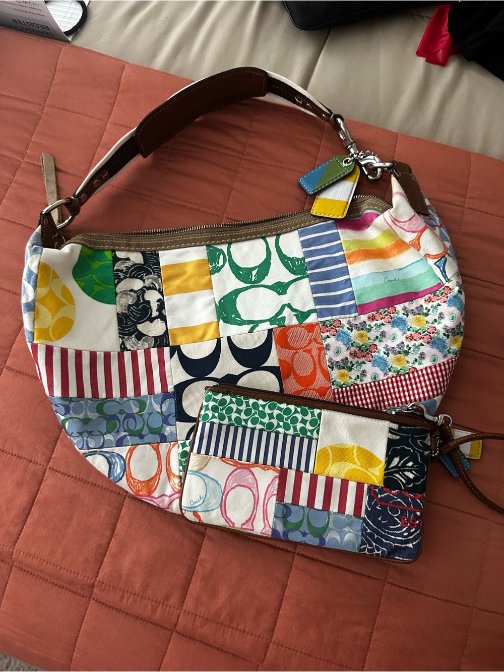 Coach Multicolor Patchwork Shoulder Bag with Matching Wristlet - Picture 2 of 13